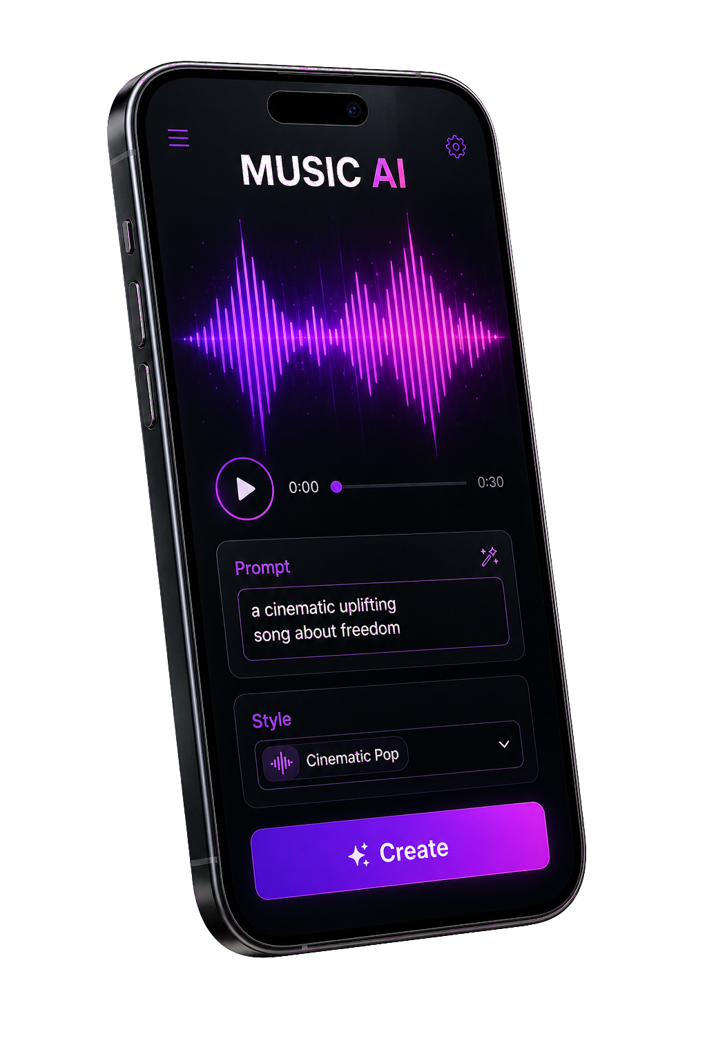 Application de generation musicale IA sur telephone